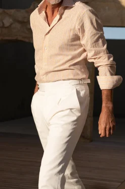 Ochre Striped Shirt - Made In Italy|Pini Parma Outlet