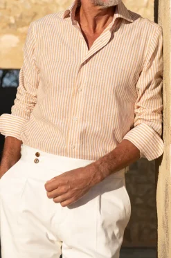 Ochre Striped Shirt - Made In Italy|Pini Parma Outlet