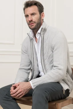 Off-White Cable Zip Cardigan – Made In Italy|Pini Parma Flash Sale