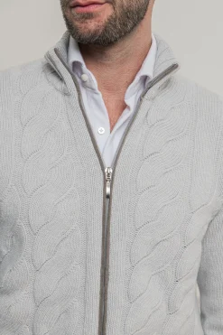 Off-White Cable Zip Cardigan – Made In Italy|Pini Parma Flash Sale