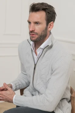 Off-White Cable Zip Cardigan – Made In Italy|Pini Parma Flash Sale