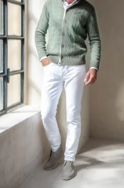 Sage Cable Knit Cashmere Blend Cardigan – Made In Italy|Pini Parma New