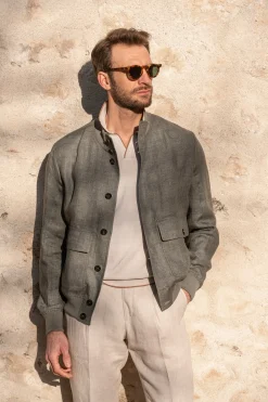 Sage Linen Bomber Jacket – Made In Italy|Pini Parma Store