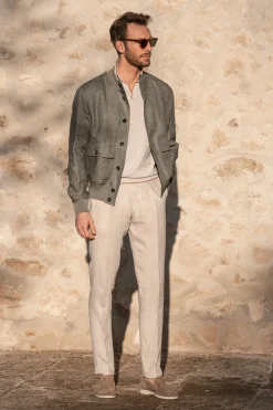 Sage Linen Bomber Jacket – Made In Italy|Pini Parma Store