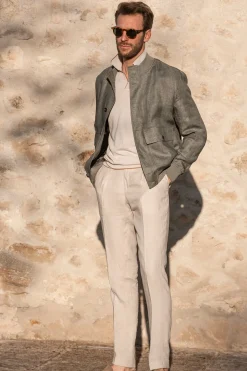 Sage Linen Bomber Jacket – Made In Italy|Pini Parma Store