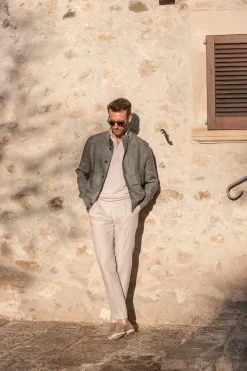 Sage Linen Bomber Jacket – Made In Italy|Pini Parma Store