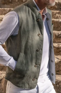 Sage Linen Reversible Down Vest – Made In Italy|Pini Parma Sale