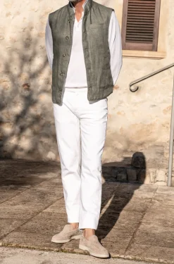 Sage Linen Reversible Down Vest – Made In Italy|Pini Parma Sale