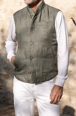 Sage Linen Reversible Down Vest – Made In Italy|Pini Parma Sale