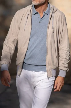 Stone Suede Hooded Bomber Jacket – Made In Italy|Pini Parma Flash Sale