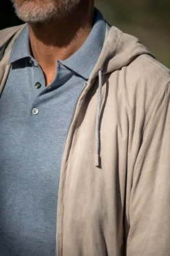 Stone Suede Hooded Bomber Jacket – Made In Italy|Pini Parma Flash Sale