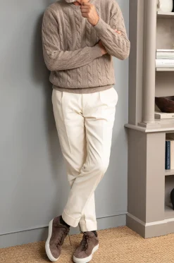 Taupe Cable Knit Sweater – Made In Italy|Pini Parma Flash Sale