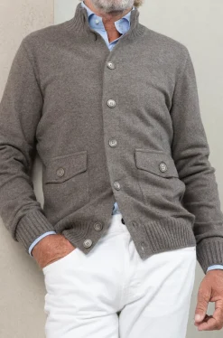 Taupe Cashmere Knitted Bomber – Made In Italy|Pini Parma Shop