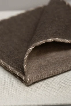 Taupe Flannel Cotton Pocket Square With Beige Edges - Made In Italy|Pini Parma Hot