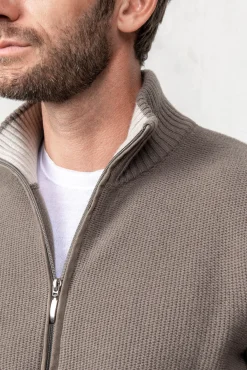 Taupe Honeycomb Cashmere Blend Full Zip – Made In Italy|Pini Parma Clearance