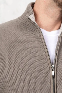 Taupe Honeycomb Cashmere Blend Full Zip – Made In Italy|Pini Parma Clearance