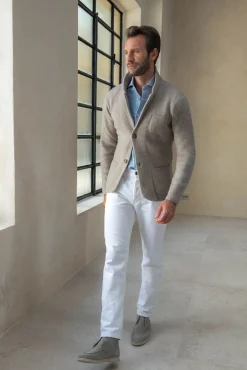 Taupe Knitted Jacket - Wool And Cashmere – Made In Italy|Pini Parma Online