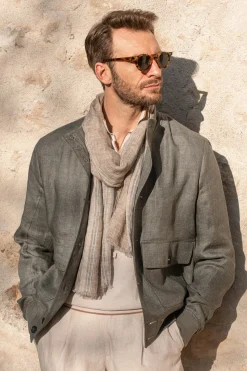 Taupe Linen Scarf - Made In Italy|Pini Parma Cheap