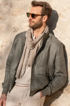 Taupe Linen Scarf - Made In Italy|Pini Parma Cheap