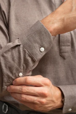 Taupe Popover Shirt - Flannel Touch - Made In Italy|Pini Parma Online