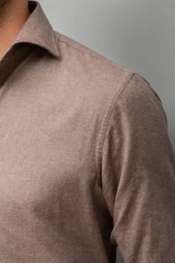 Taupe Popover Shirt - Flannel Touch - Made In Italy|Pini Parma Online