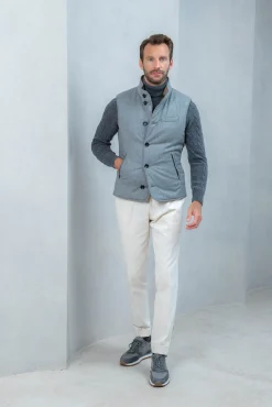 Taupe Reversible Vest In Loro Piana Wool With Rain System®– Made In Italy|Pini Parma New