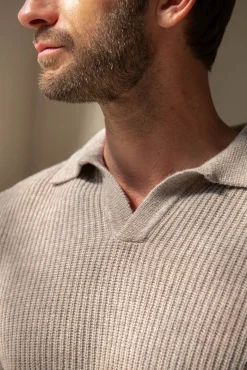 Taupe Ribbed Cashmere Blend Polo – Made In Italy|Pini Parma Discount