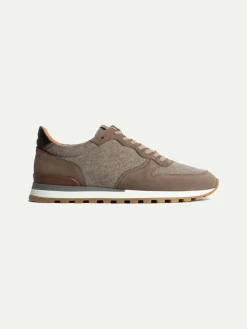 Taupe Suede And Flannel Runners - Made In Italy|Pini Parma Online