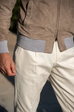 Taupe Suede Hooded Bomber Jacket – Made In Italy|Pini Parma Hot