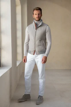Taupe Vest With Zip In Loro Piana Wool With Rain System®– Made In Italy|Pini Parma Outlet