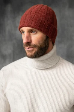 Terracotta Cashmere Rib Knit Beanie - Made In Italy|Pini Parma Discount