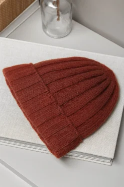 Terracotta Cashmere Rib Knit Beanie - Made In Italy|Pini Parma Discount