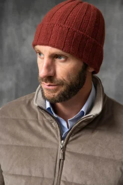 Terracotta Cashmere Rib Knit Beanie - Made In Italy|Pini Parma Discount