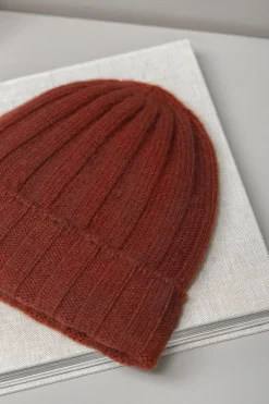 Terracotta Cashmere Rib Knit Beanie - Made In Italy|Pini Parma Discount