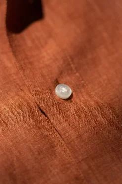 Terracotta Linen Popover Shirt - Made In Italy|Pini Parma Cheap