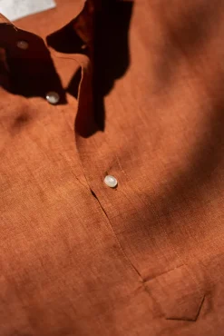 Terracotta Linen Popover Shirt - Made In Italy|Pini Parma Cheap