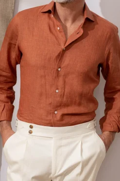 Terracotta Linen Shirt - Made In Italy|Pini Parma Fashion
