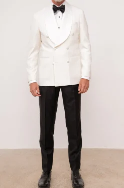 White Double Breasted Tuxedo Jacket - Made In Italy|Pini Parma Discount