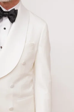 White Double Breasted Tuxedo Jacket - Made In Italy|Pini Parma Discount