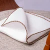 White Linen Pocket Square With Taupe And Beige Edges - Made In Italy|Pini Parma Hot