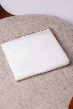 White Linen Pocket Square With Taupe And Beige Edges - Made In Italy|Pini Parma Hot