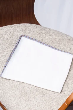 White Linen Pocket Square With Grey And Cognac Edges - Made In Italy|Pini Parma Discount