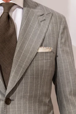 White Linen Pocket Square With Grey And Cognac Edges - Made In Italy|Pini Parma Discount