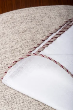 White Linen Pocket Square With Beige And Red Edges - Made In Italy|Pini Parma Discount