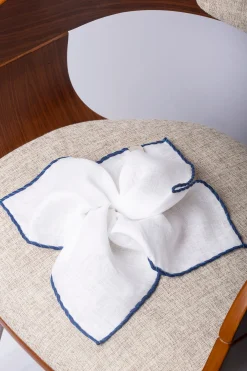 White Linen Pocket Square With Blue And Light Blue Edges - Made In Italy|Pini Parma Shop