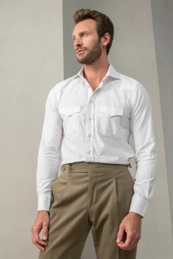 White Velvet Effect Western Shirt - Made In Italy|Pini Parma Fashion