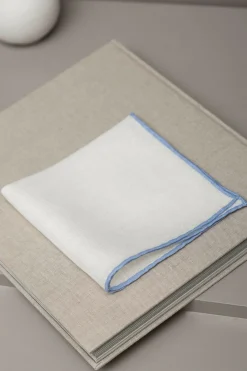 White/Light Blue Linen Pocket Square - Made In Italy|Pini Parma Clearance