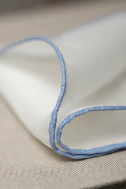 White/Light Blue Linen Pocket Square - Made In Italy|Pini Parma Clearance