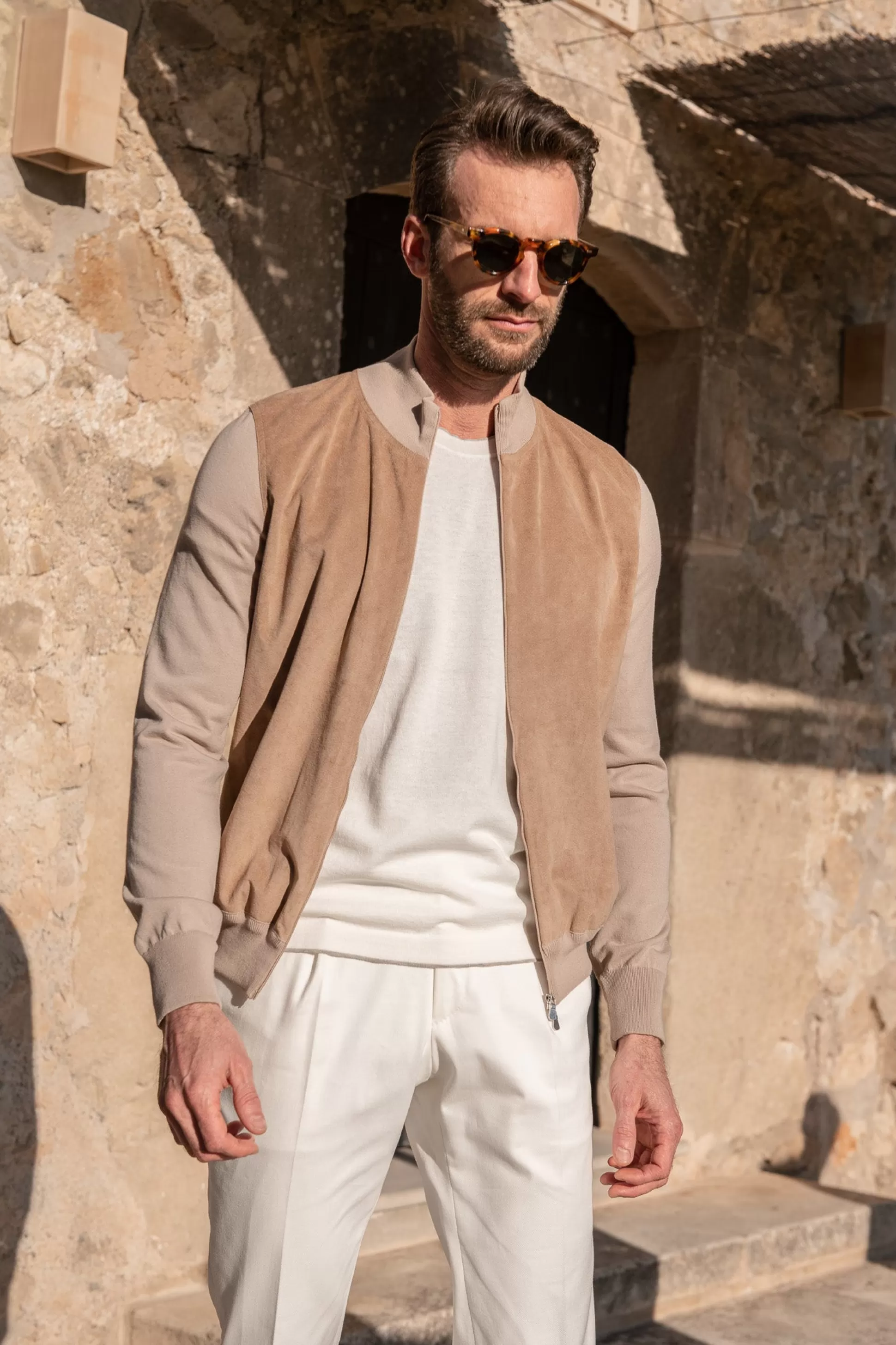 Almond Alcantara Bomber Jacket – Made In Italy | Pini Parma Cheap