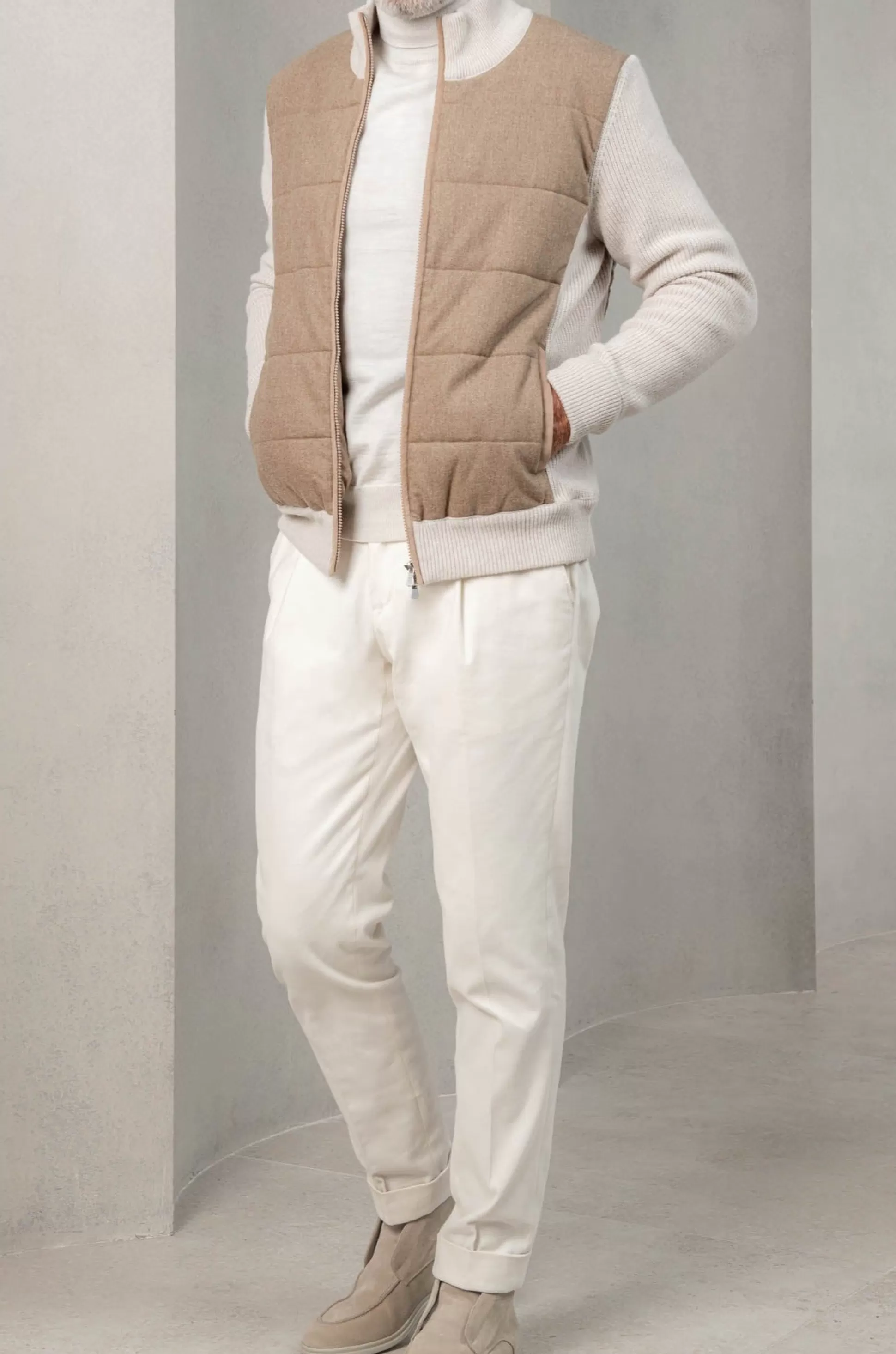 Beige Cardigan - Flannel & Knitted Wool - Made In Italy | Pini Parma Hot